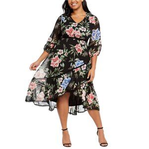 TAYLOR Floral Chiffon Asymmetrical Ruffle Dress Size 4